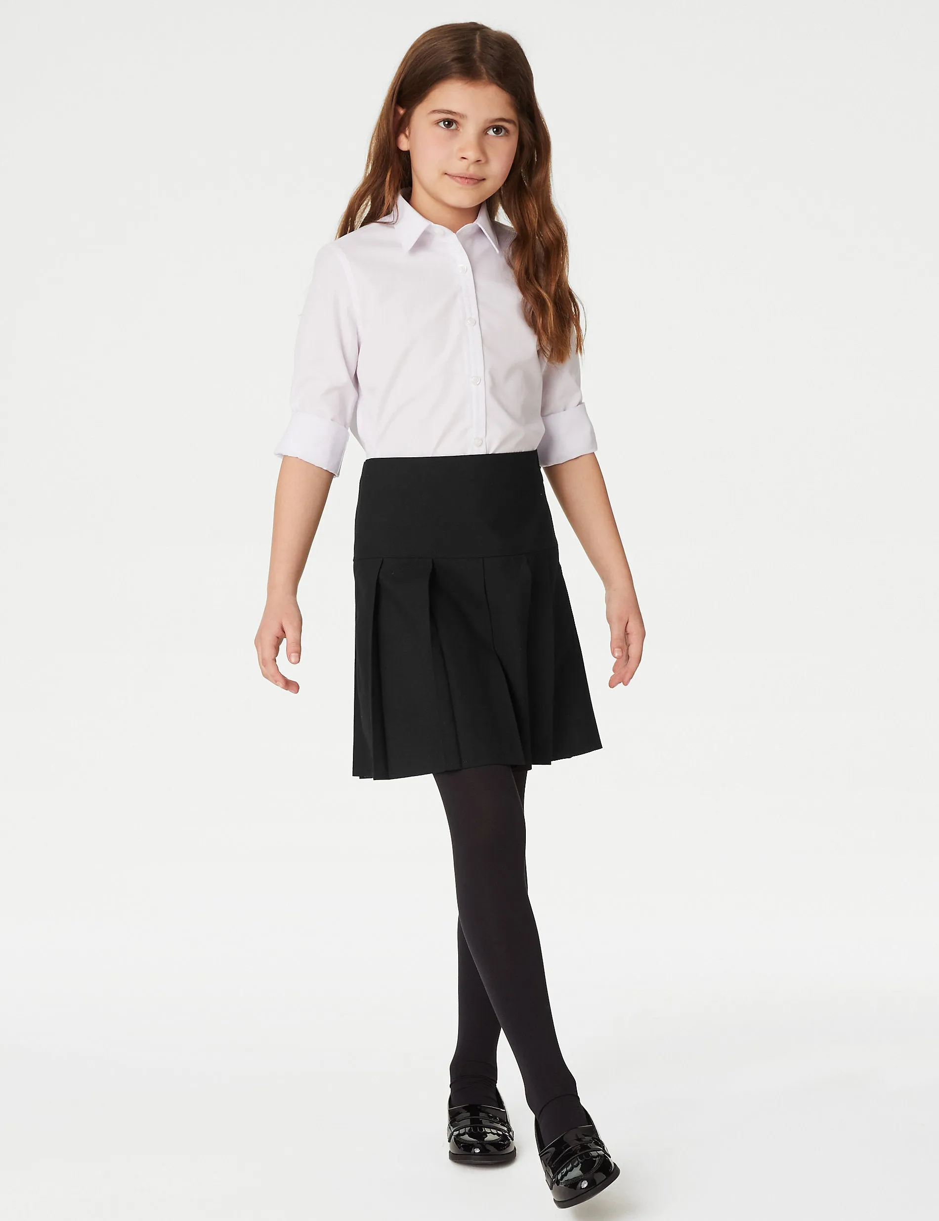 2 Pairs of Girls' (2-18 Years) Large Fit Pleated School Skirts Marks & Spencer black