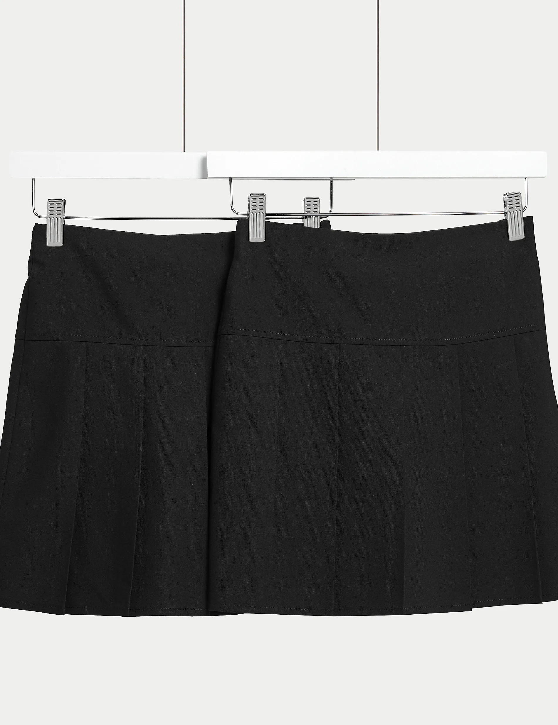 2 Pairs of Girls' (2-18 Years) Large Fit Pleated School Skirts Marks & Spencer black