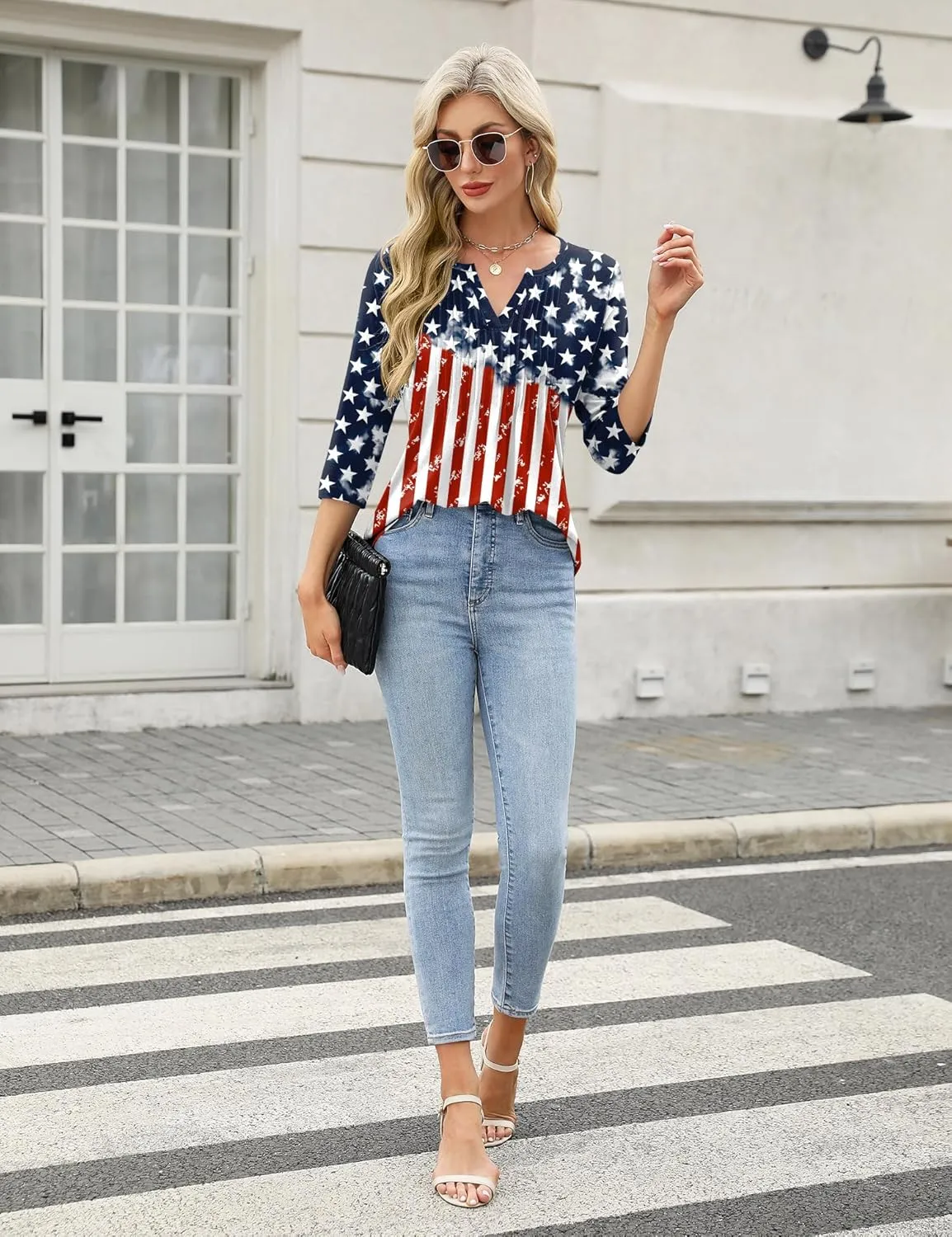 3/4 Lenght Sleeve Womens Tops Summer and Spring Tops for Women V Neck Blouses Dressy Casual 2025 Trendy