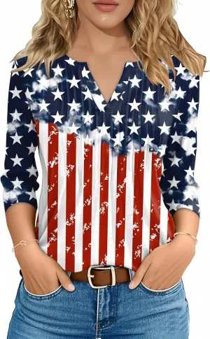 3/4 Lenght Sleeve Womens Tops Summer and Spring Tops for Women V Neck Blouses Dressy Casual 2025 Trendy