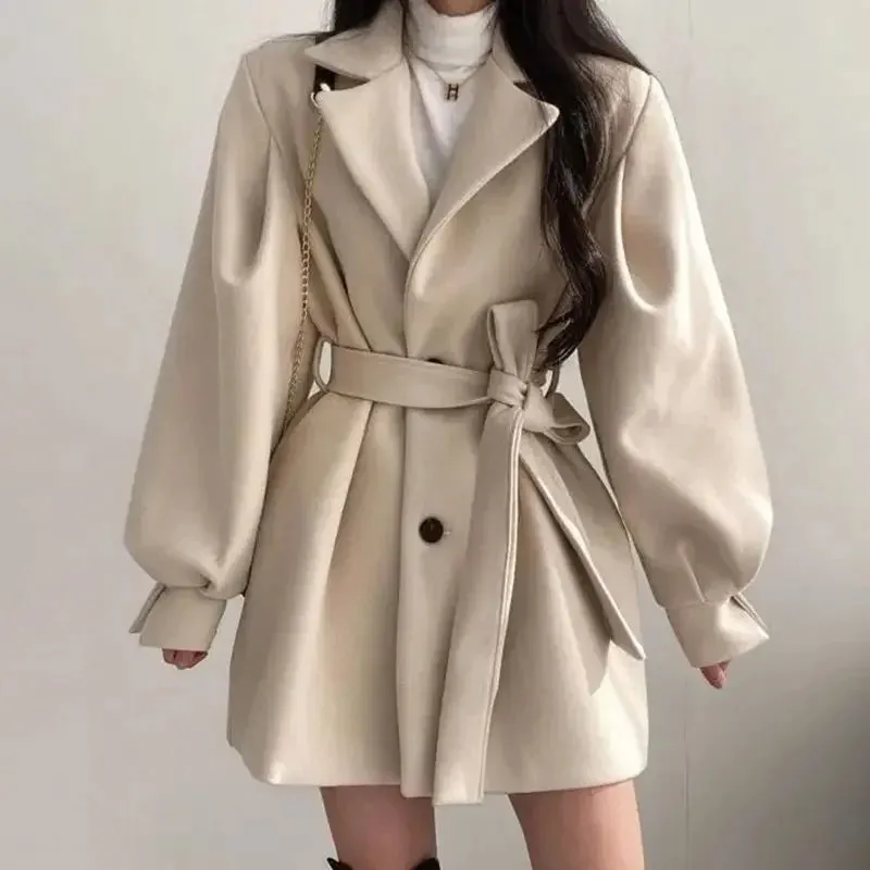 Amozae-Petite Hempen Black Woolen Jacket Women's Autumn/winter 2024 New Style Medium-length Overcoat Coat For Women