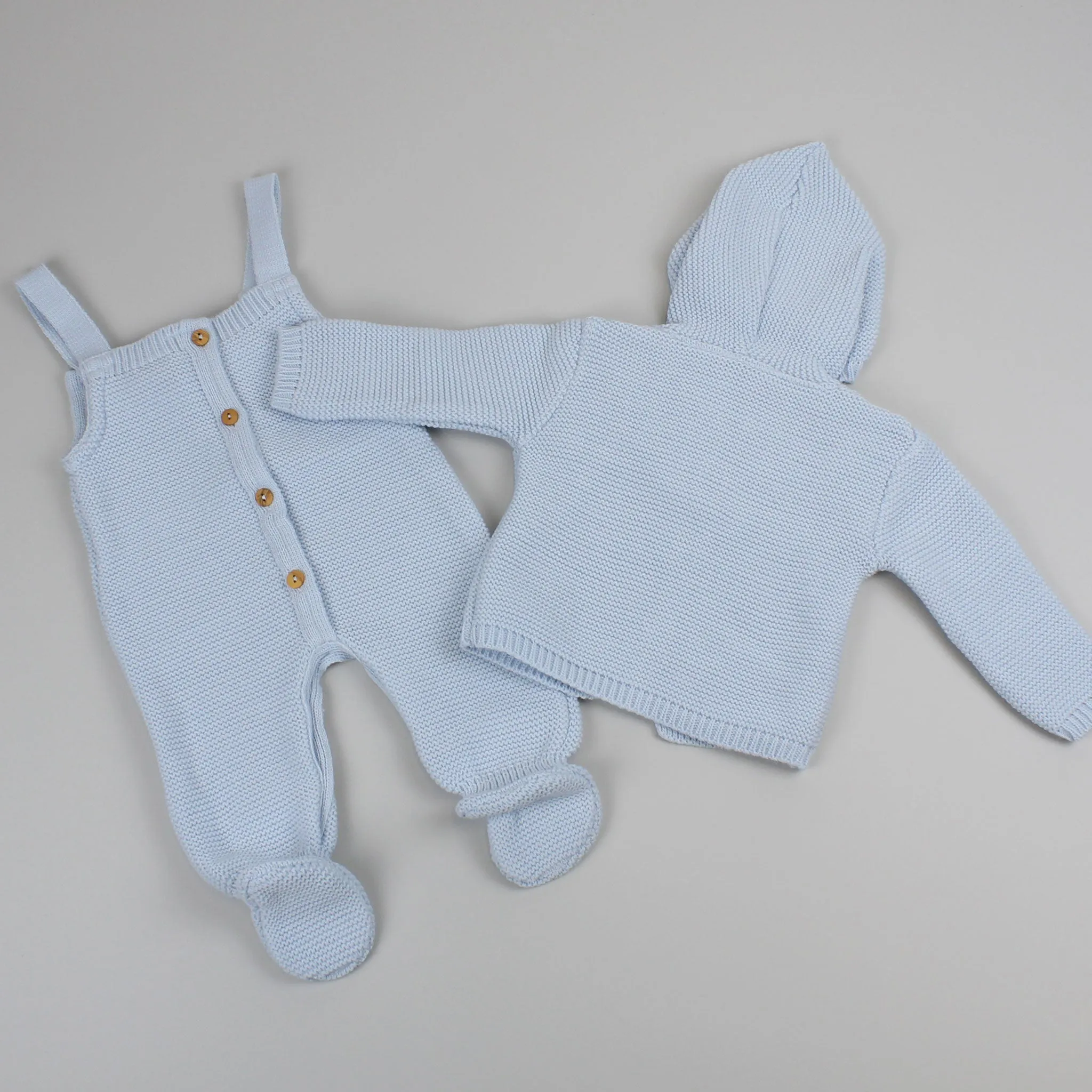Baby Boys Knitted Dungarees & Cardigan - Blue