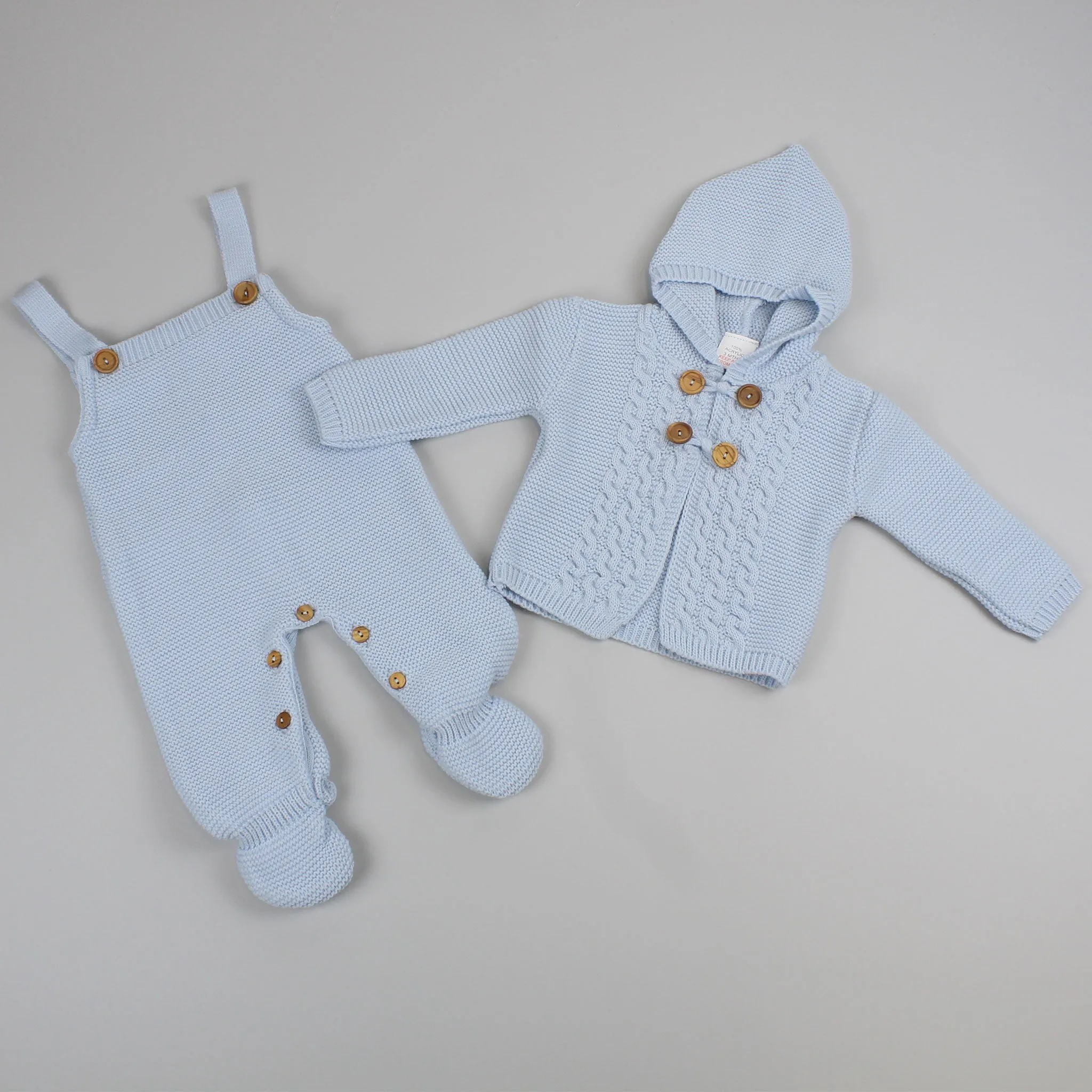 Baby Boys Knitted Dungarees & Cardigan - Blue