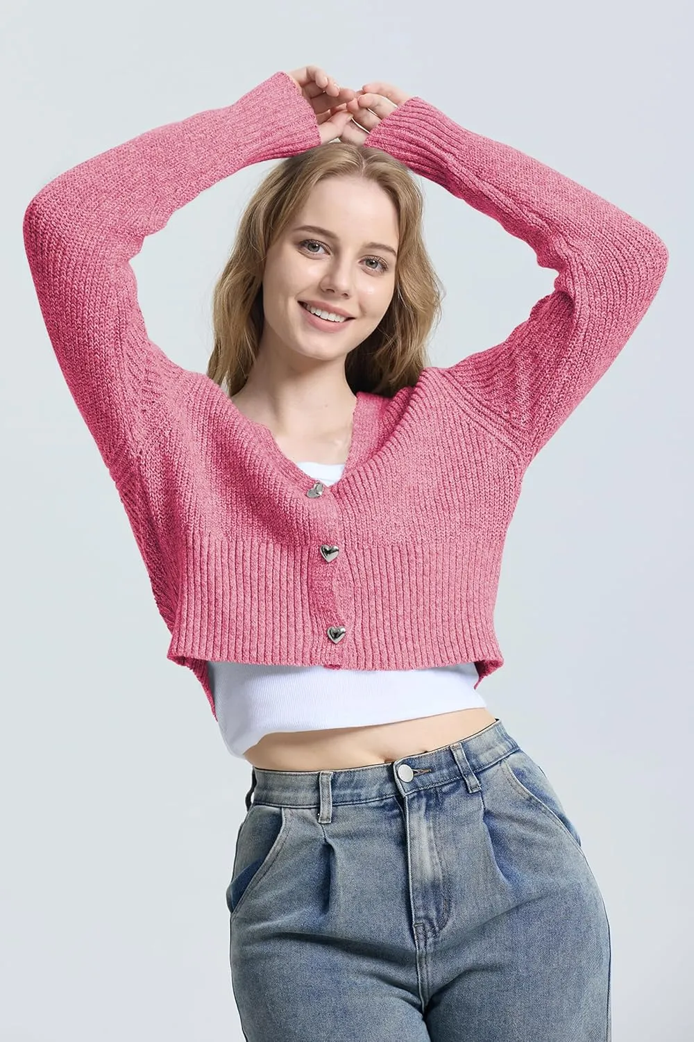 Balimtoy Cropped Cardigan Sweaters for Women Long Sleeve V Neck Knit Short Cardigan Button Up Sweater Trendy Fall Outfits