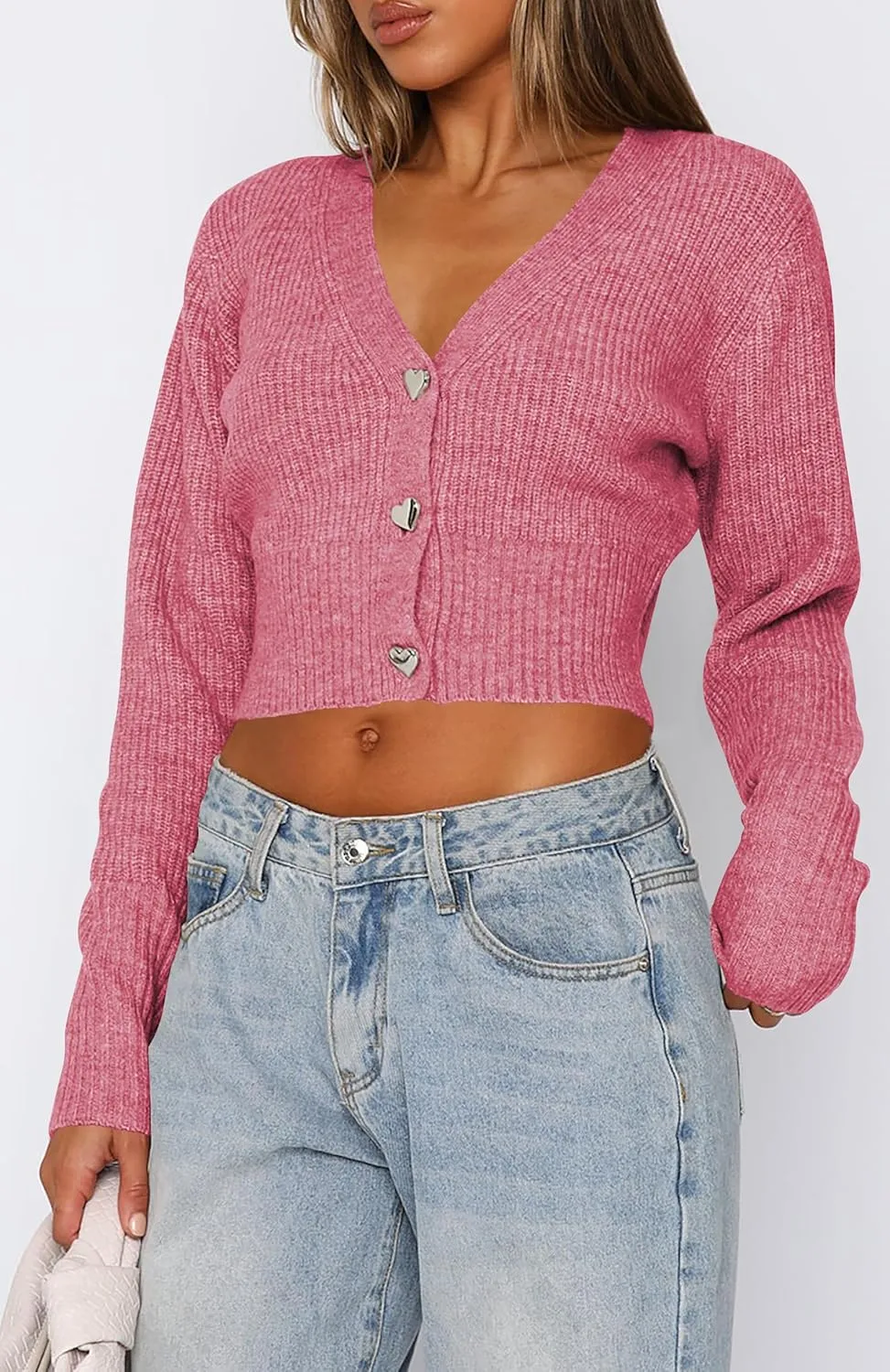 Balimtoy Cropped Cardigan Sweaters for Women Long Sleeve V Neck Knit Short Cardigan Button Up Sweater Trendy Fall Outfits