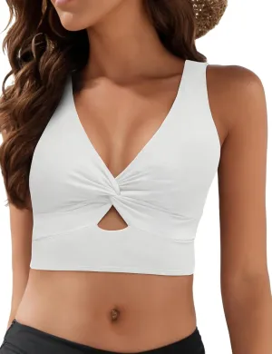 Bikini Tops for Women Tankini Tops Cropped Knot Twist Cut Out Adjustable Swimsuit Top Black Beach Pool Bathing Suit Top Only Swimwear