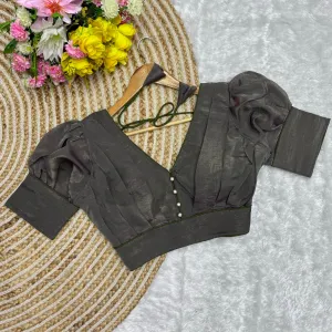 Black Color Metallic Jari Blouse with Ruffled Pattern and Balloon Sleeves