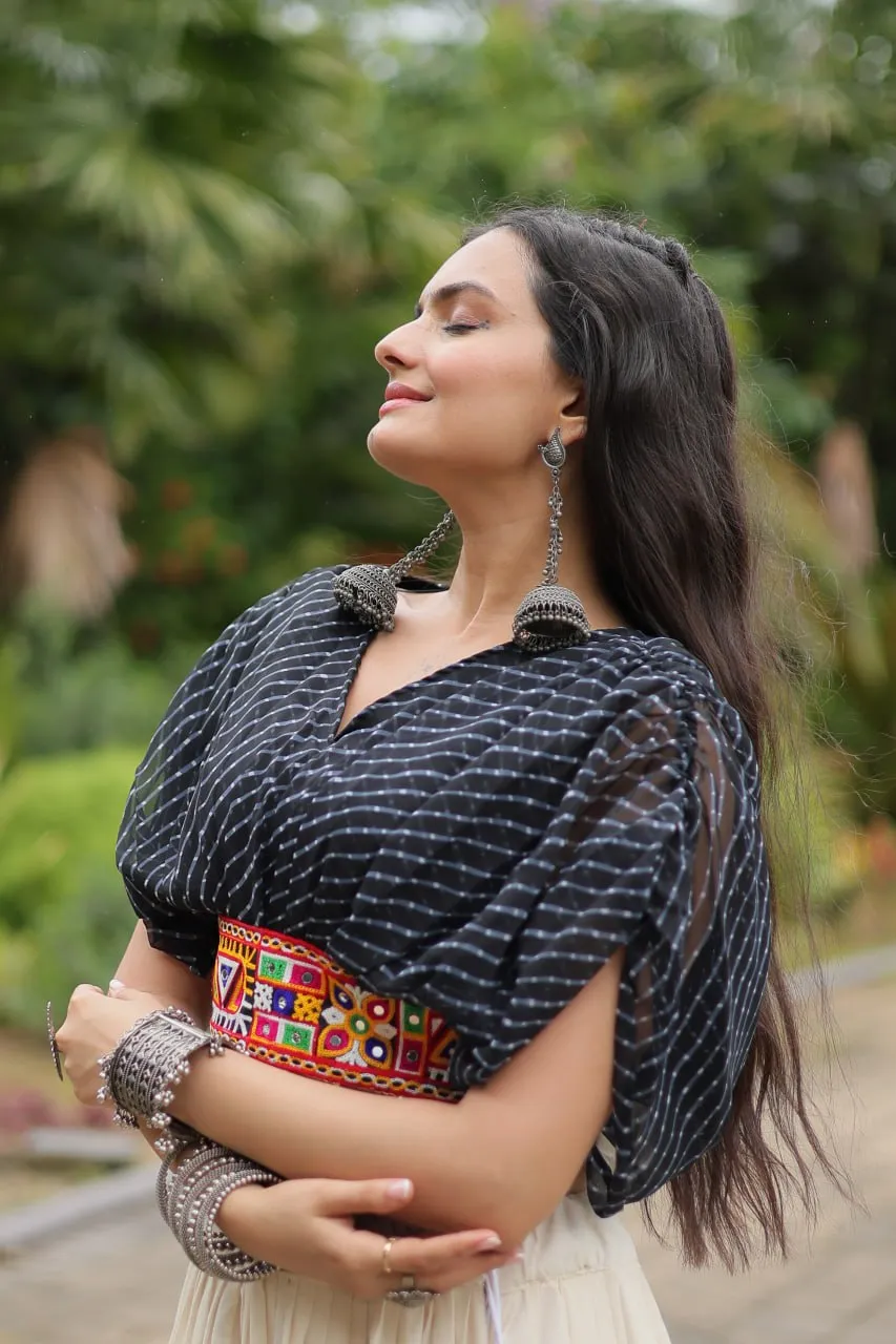 Black Elegant Lehenga with Leheriya Print Blouse