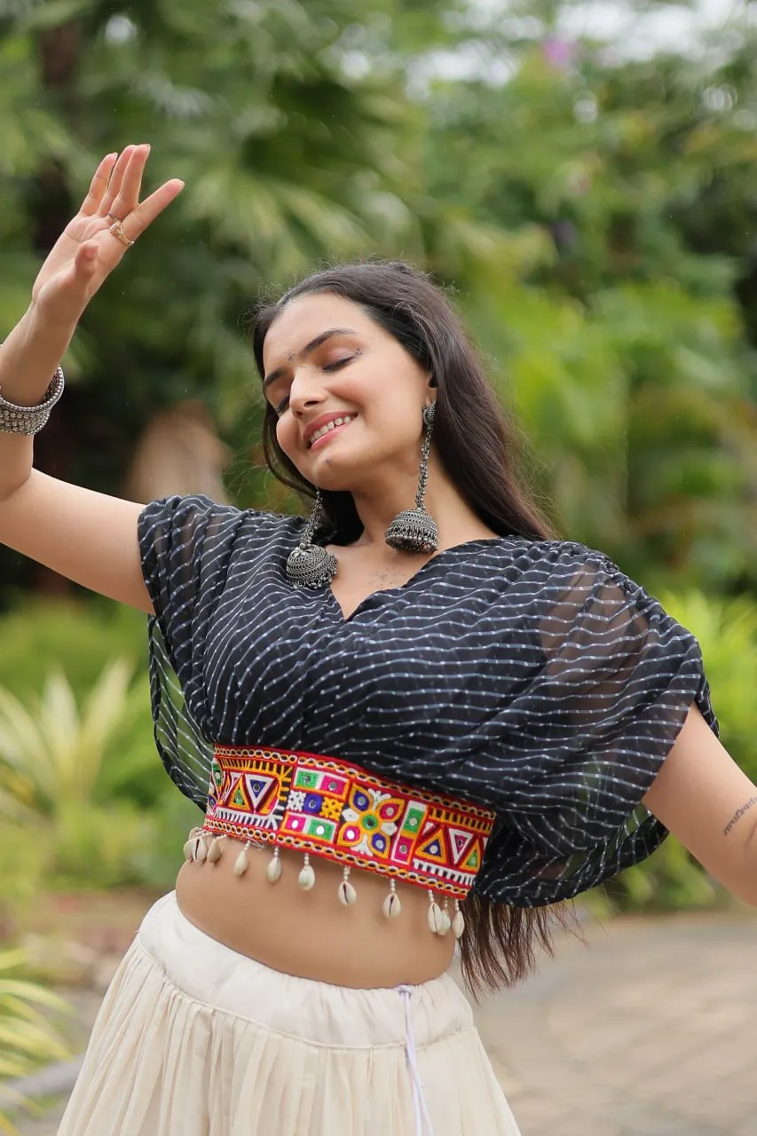 Black Elegant Lehenga with Leheriya Print Blouse