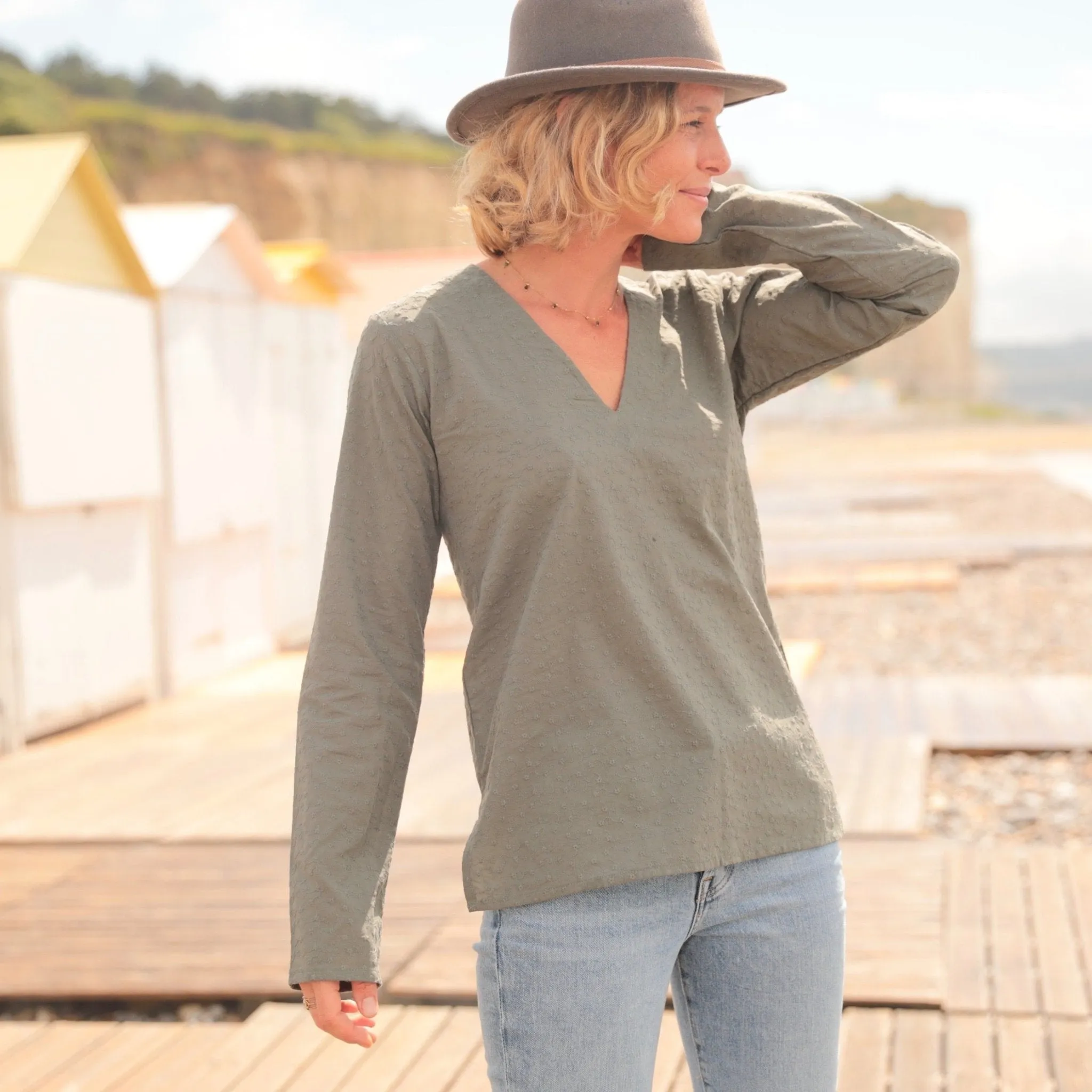 Blouse Abigaëlle - coton broderie kaki