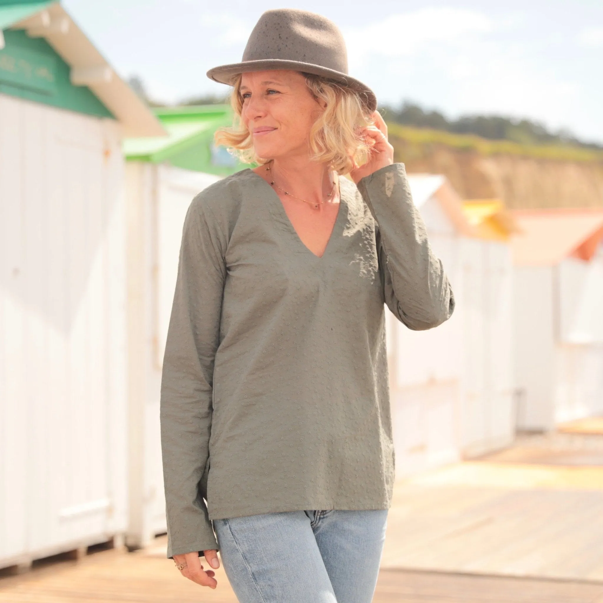 Blouse Abigaëlle - coton broderie kaki