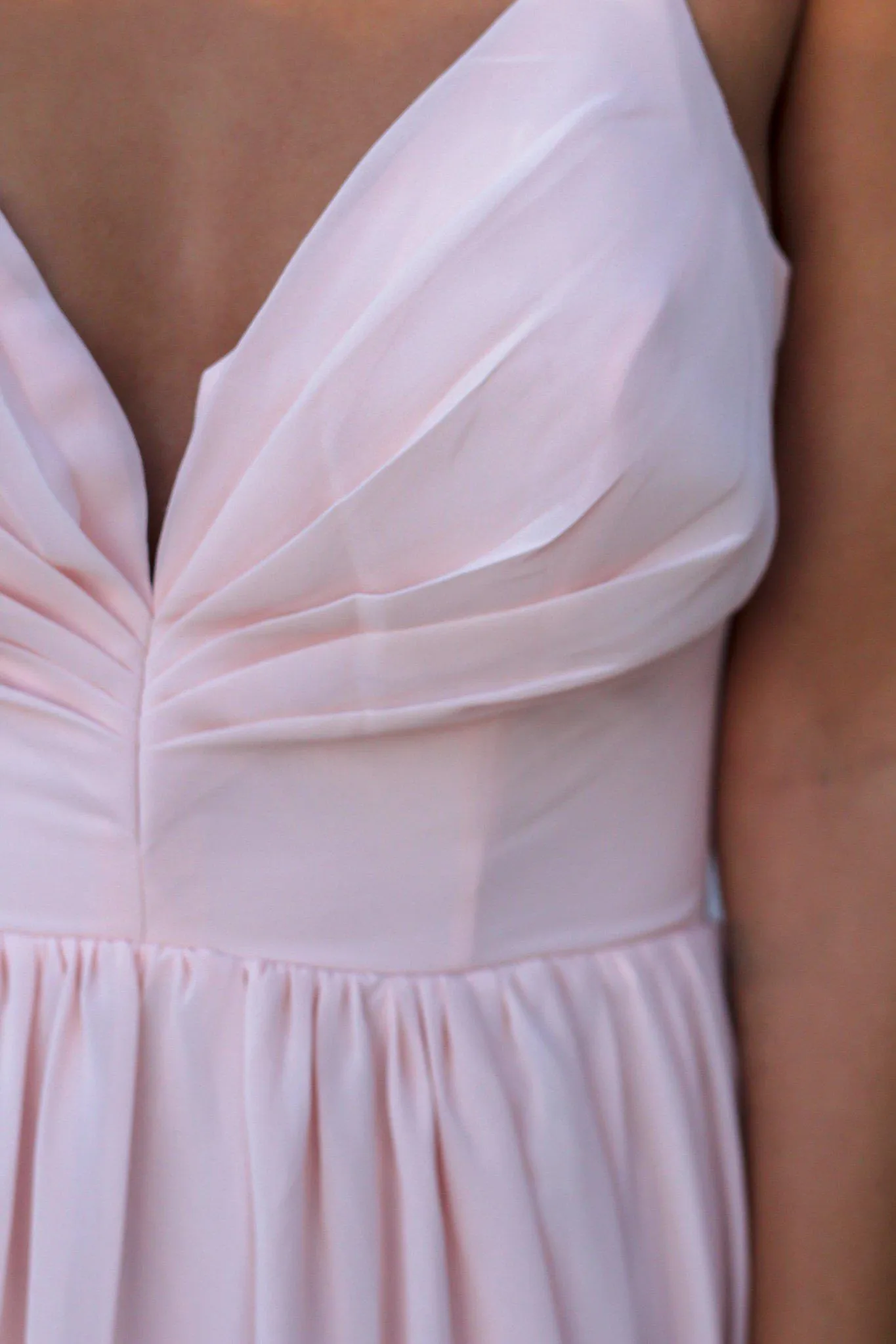 Blush Maxi Dress with Pleated Top and Lace Up Back