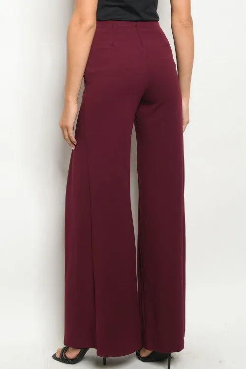 Burgundy Wide Leg Vintage Inspired Pants