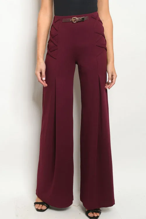 Burgundy Wide Leg Vintage Inspired Pants