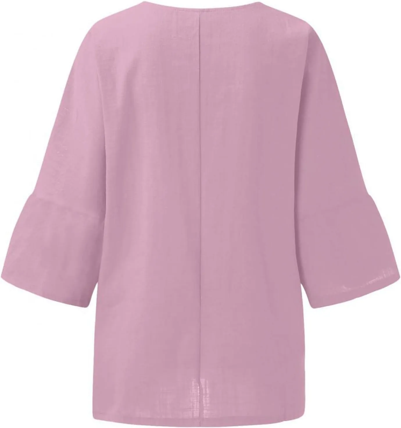 Button Down Shirts for Women V Neck Solid Color Loose Top T Shirt Casual Shirt Solid Color Basic 3/4 Sleeve Tops