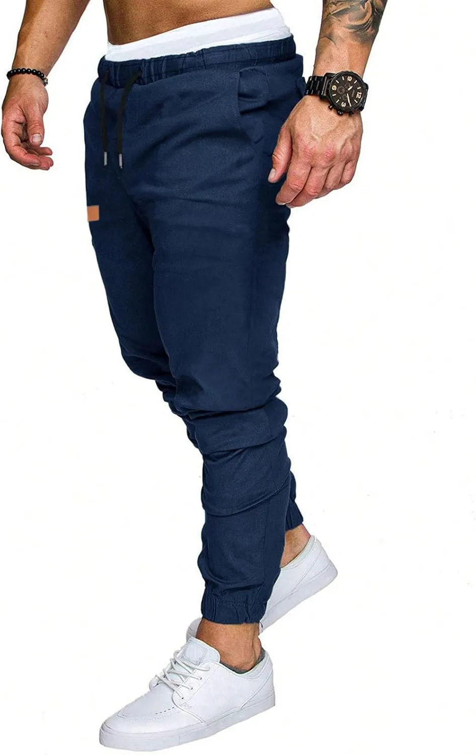Cargo Pants for Men Slim Fit Elastic Waisted Baggy Stretch Joggers Lightweight Athletic Drawstring Hiking Pants with Pockets