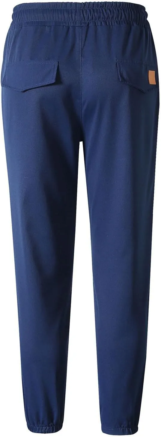 Cargo Pants for Men Slim Fit Elastic Waisted Baggy Stretch Joggers Lightweight Athletic Drawstring Hiking Pants with Pockets