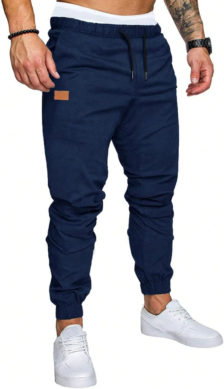 Cargo Pants for Men Slim Fit Elastic Waisted Baggy Stretch Joggers Lightweight Athletic Drawstring Hiking Pants with Pockets