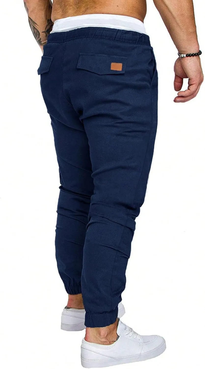 Cargo Pants for Men Slim Fit Elastic Waisted Baggy Stretch Joggers Lightweight Athletic Drawstring Hiking Pants with Pockets