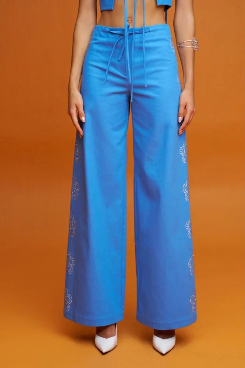 CHRYSANTHEMUM BLUE WIDE LEG PANTS