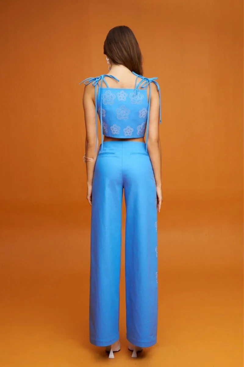 CHRYSANTHEMUM BLUE WIDE LEG PANTS