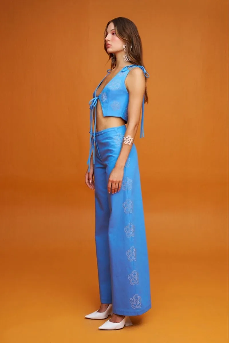 CHRYSANTHEMUM BLUE WIDE LEG PANTS