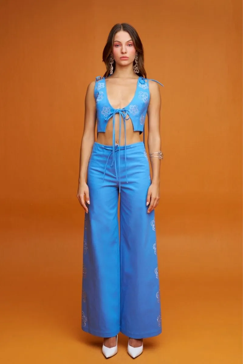 CHRYSANTHEMUM BLUE WIDE LEG PANTS