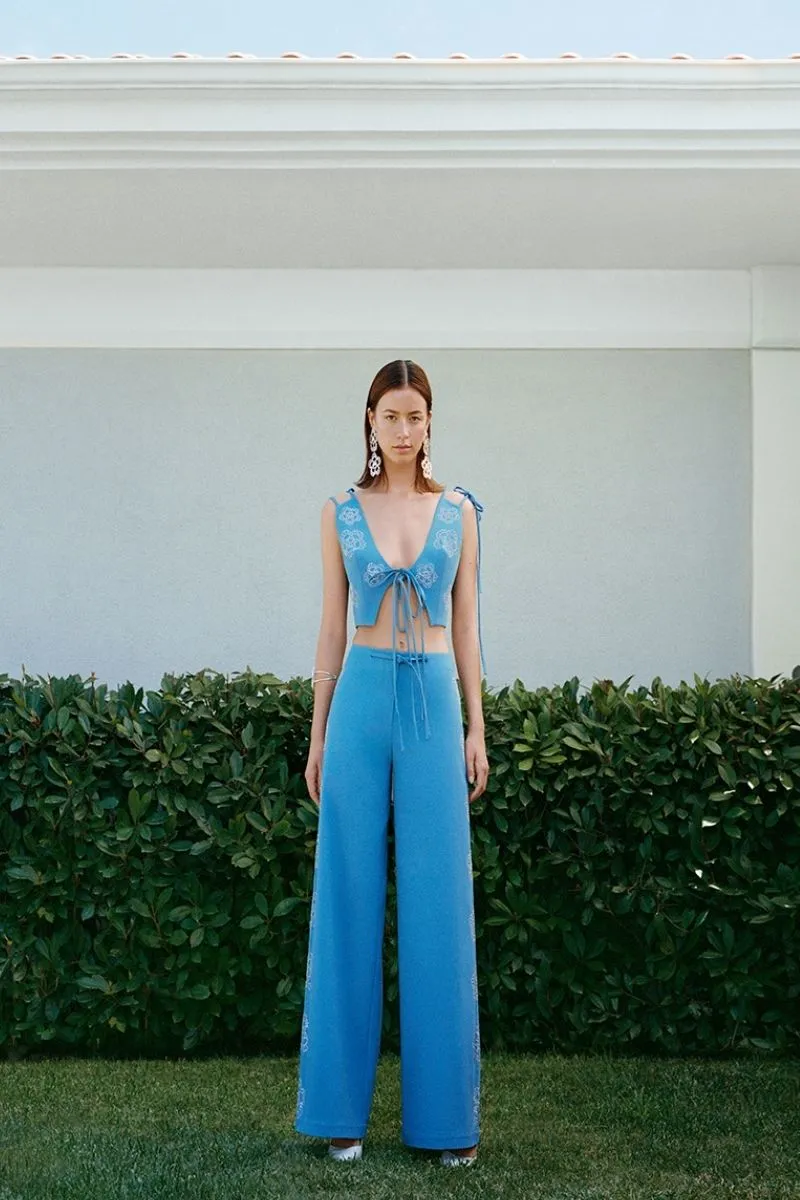 CHRYSANTHEMUM BLUE WIDE LEG PANTS
