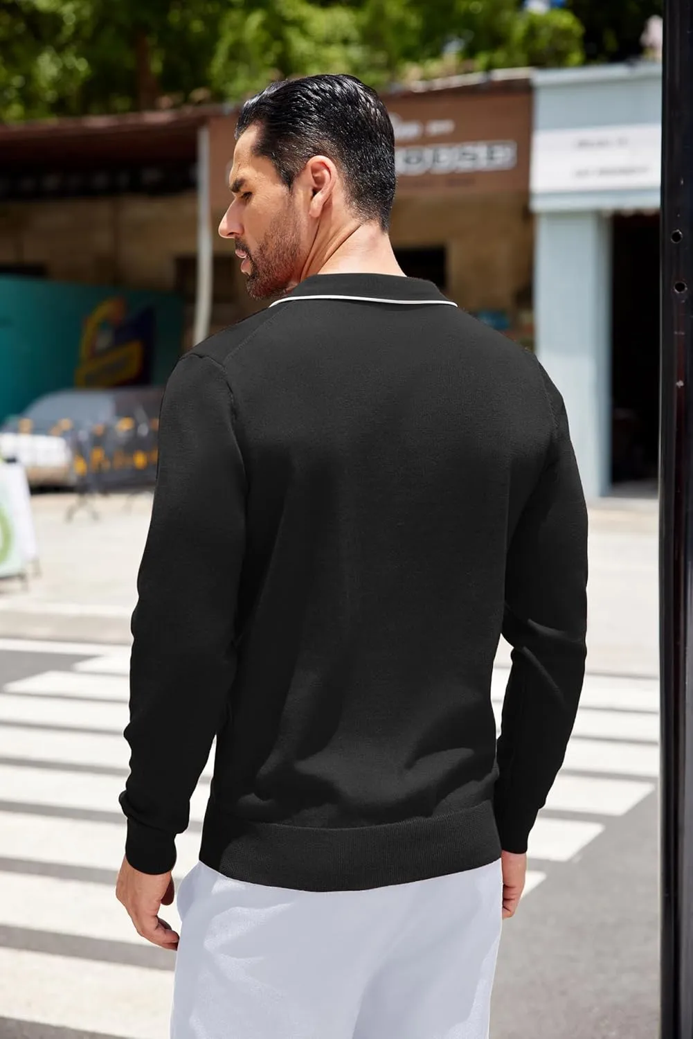 COOFANDY Mens Knit Polo Long Sleeve Collared Sweater Polo Business Casual Polos with Pocket