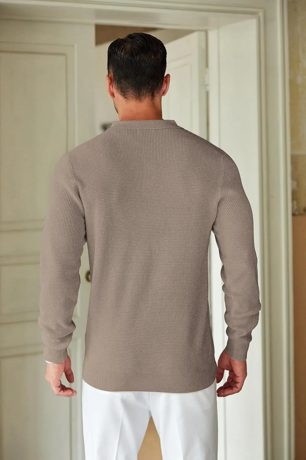 COOFANDY Mens Knit Polo Shirts Long Sleeve Sweater Casual Polo Shirts Lightweight Collared T Shirts
