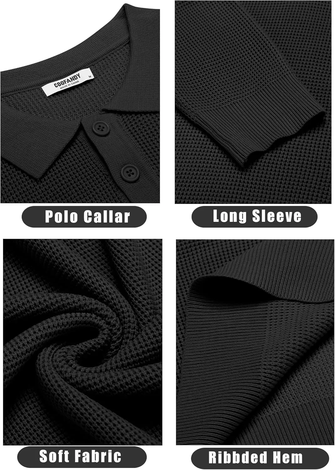 COOFANDY Mens Knit Polo Shirts Long Sleeve Sweater Casual Polo Shirts Lightweight Collared T Shirts