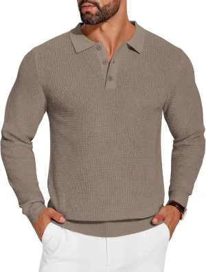 COOFANDY Mens Knit Polo Shirts Long Sleeve Sweater Casual Polo Shirts Lightweight Collared T Shirts