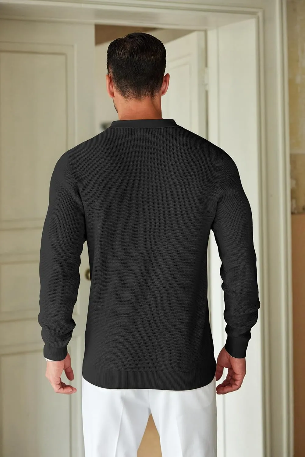 COOFANDY Mens Knit Polo Shirts Long Sleeve Sweater Casual Polo Shirts Lightweight Collared T Shirts