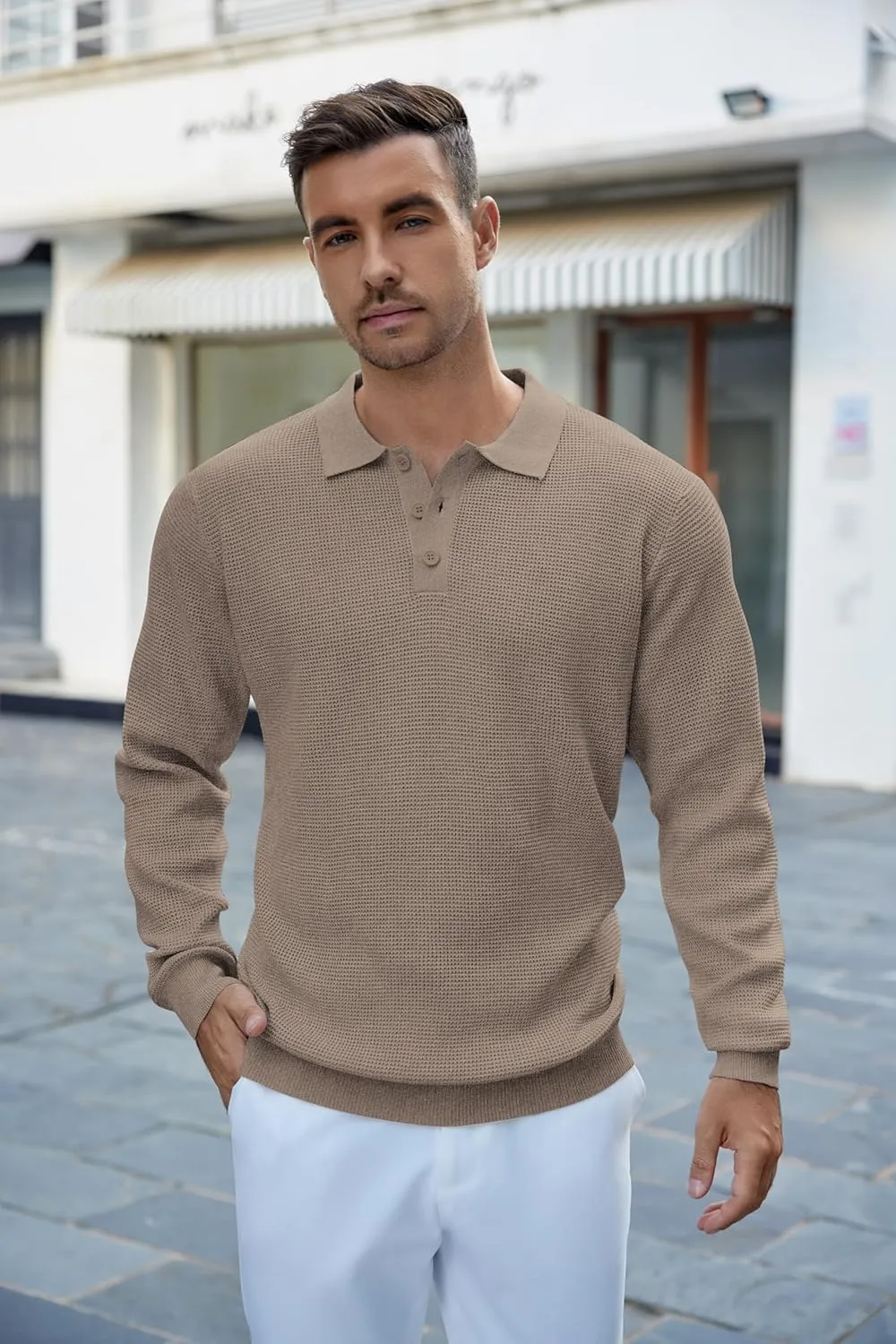 COOFANDY Mens Knit Polo Shirts Long Sleeve Sweater Casual Polo Shirts Lightweight Collared T Shirts