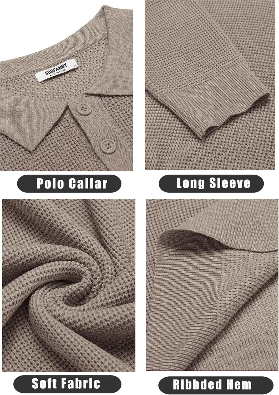 COOFANDY Mens Knit Polo Shirts Long Sleeve Sweater Casual Polo Shirts Lightweight Collared T Shirts