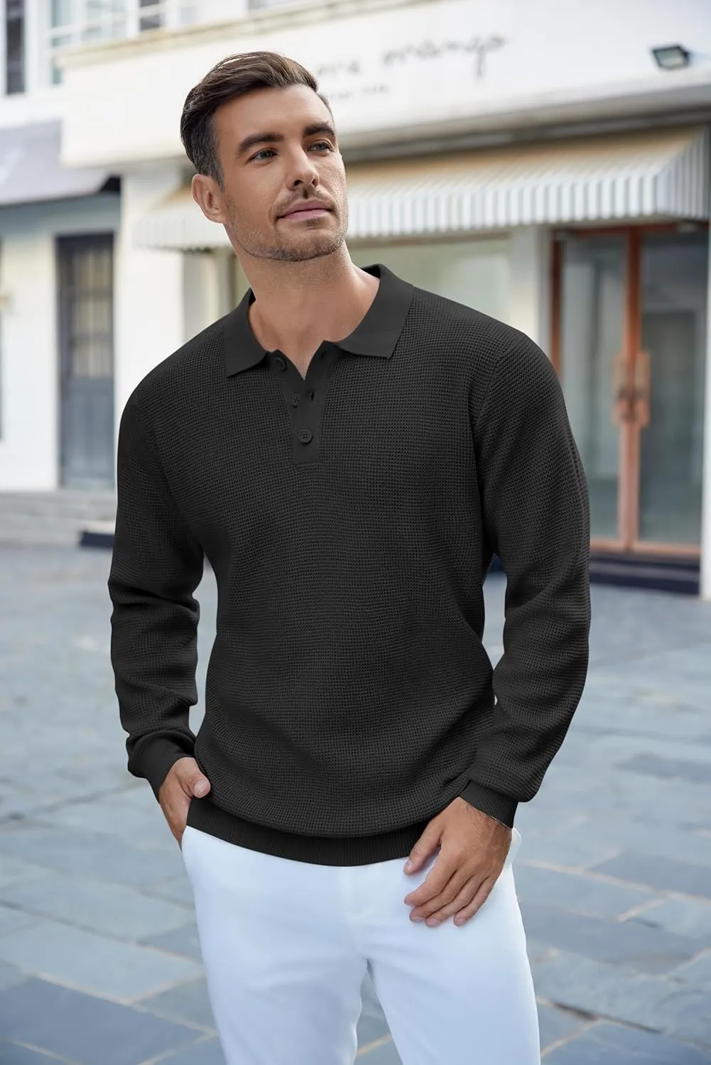 COOFANDY Mens Knit Polo Shirts Long Sleeve Sweater Casual Polo Shirts Lightweight Collared T Shirts