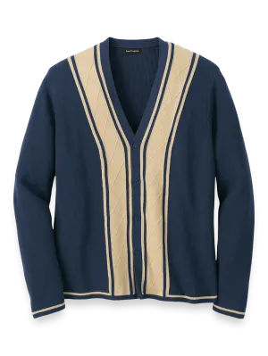Cotton Button Front Cardigan Sweater - Navy