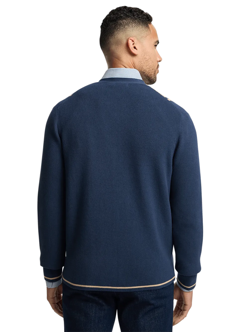 Cotton Button Front Cardigan Sweater - Navy