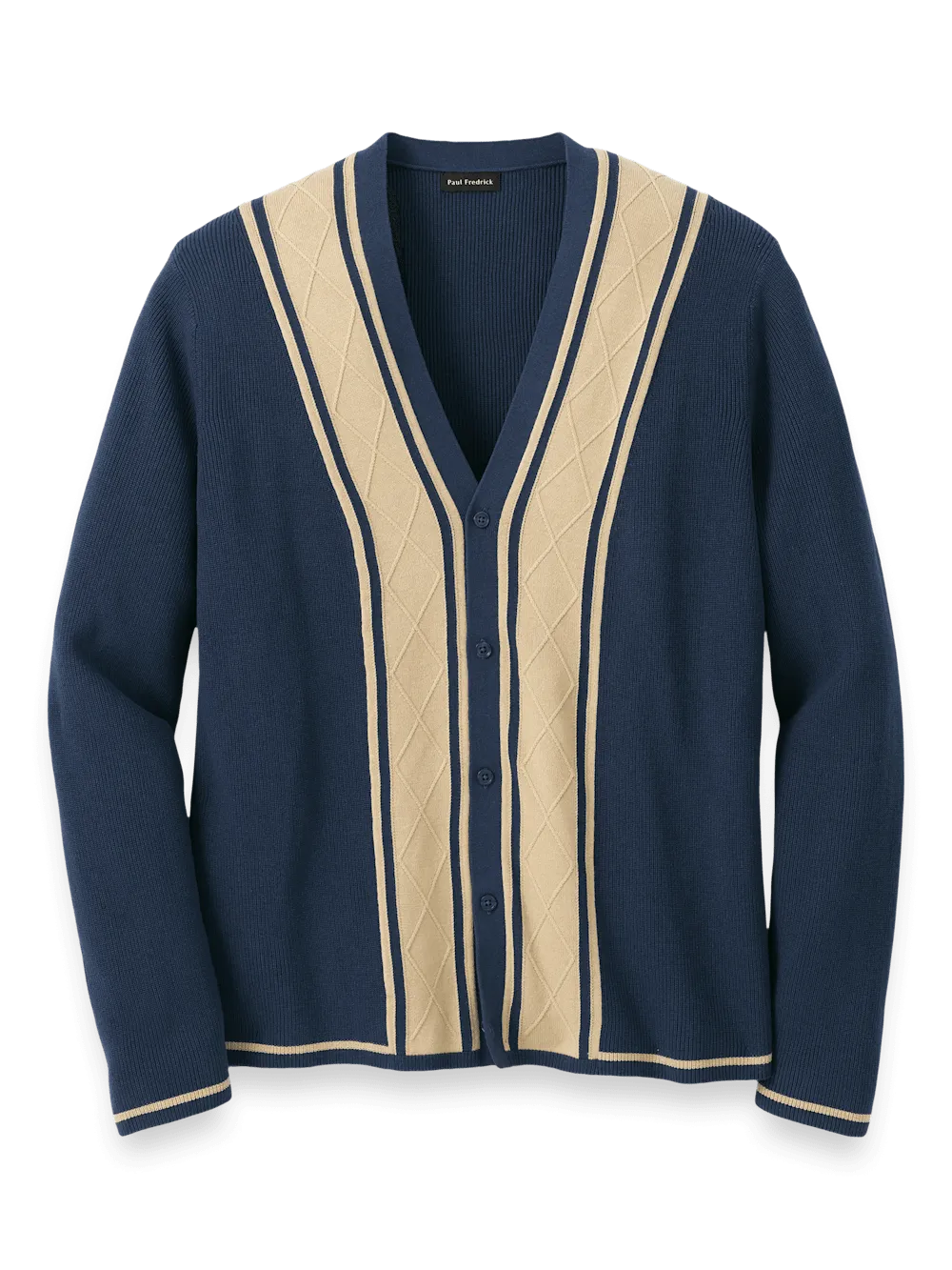 Cotton Button Front Cardigan Sweater - Navy