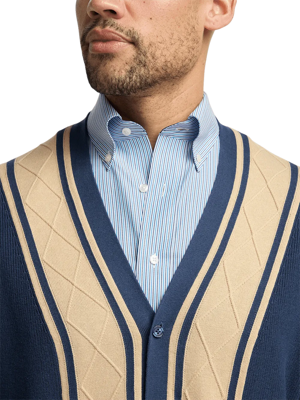 Cotton Button Front Cardigan Sweater - Navy