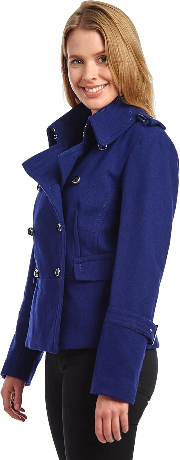 Donatella Women's Petite Double Breasted Wool Pea Coat