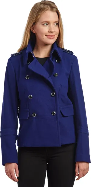 Donatella Women's Petite Double Breasted Wool Pea Coat