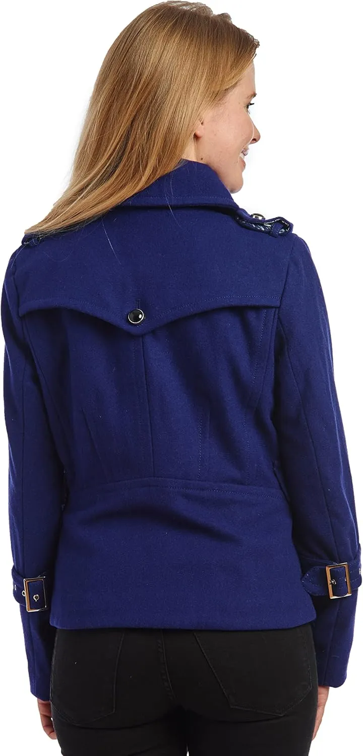 Donatella Women's Petite Double Breasted Wool Pea Coat
