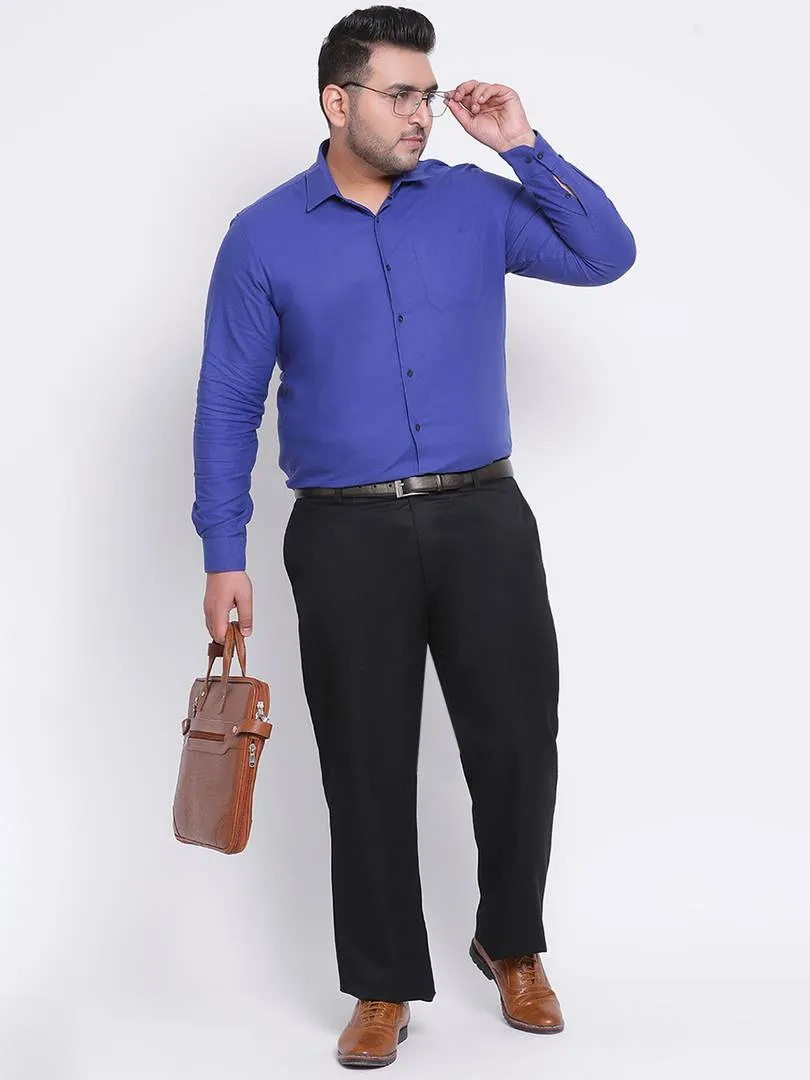 Elegant Black Polyester Viscose Solid Regular Trousers For Men