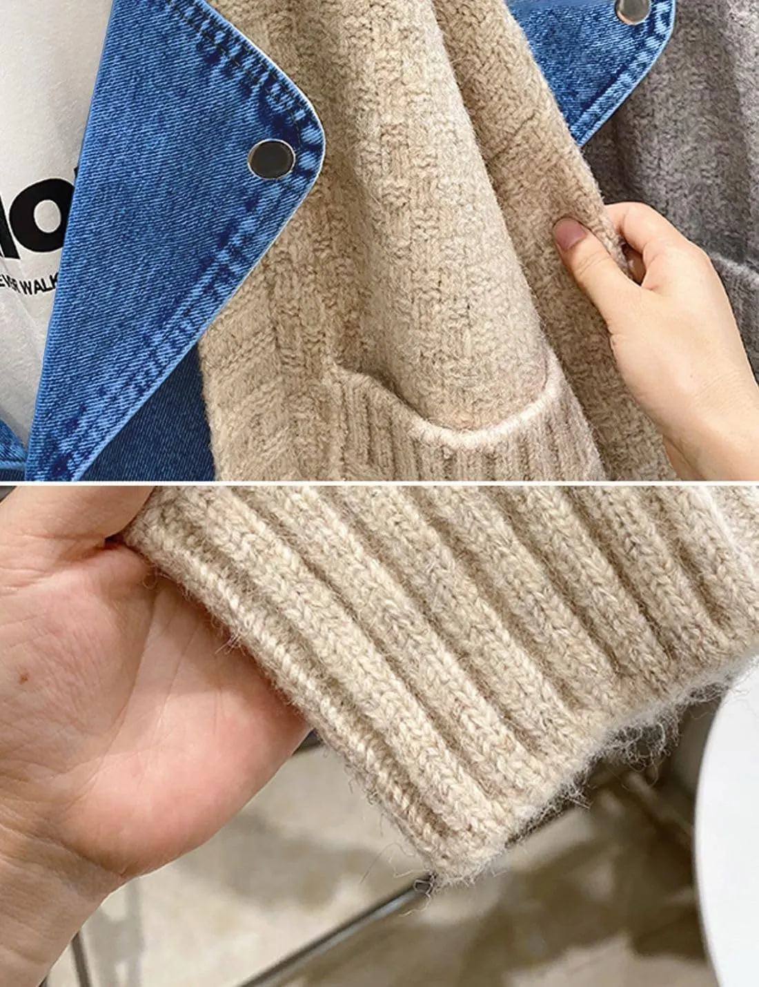 FindThy Womens Trendy Button Up Cardigan Long Sleeve Color Block Jean Cardigan Coats