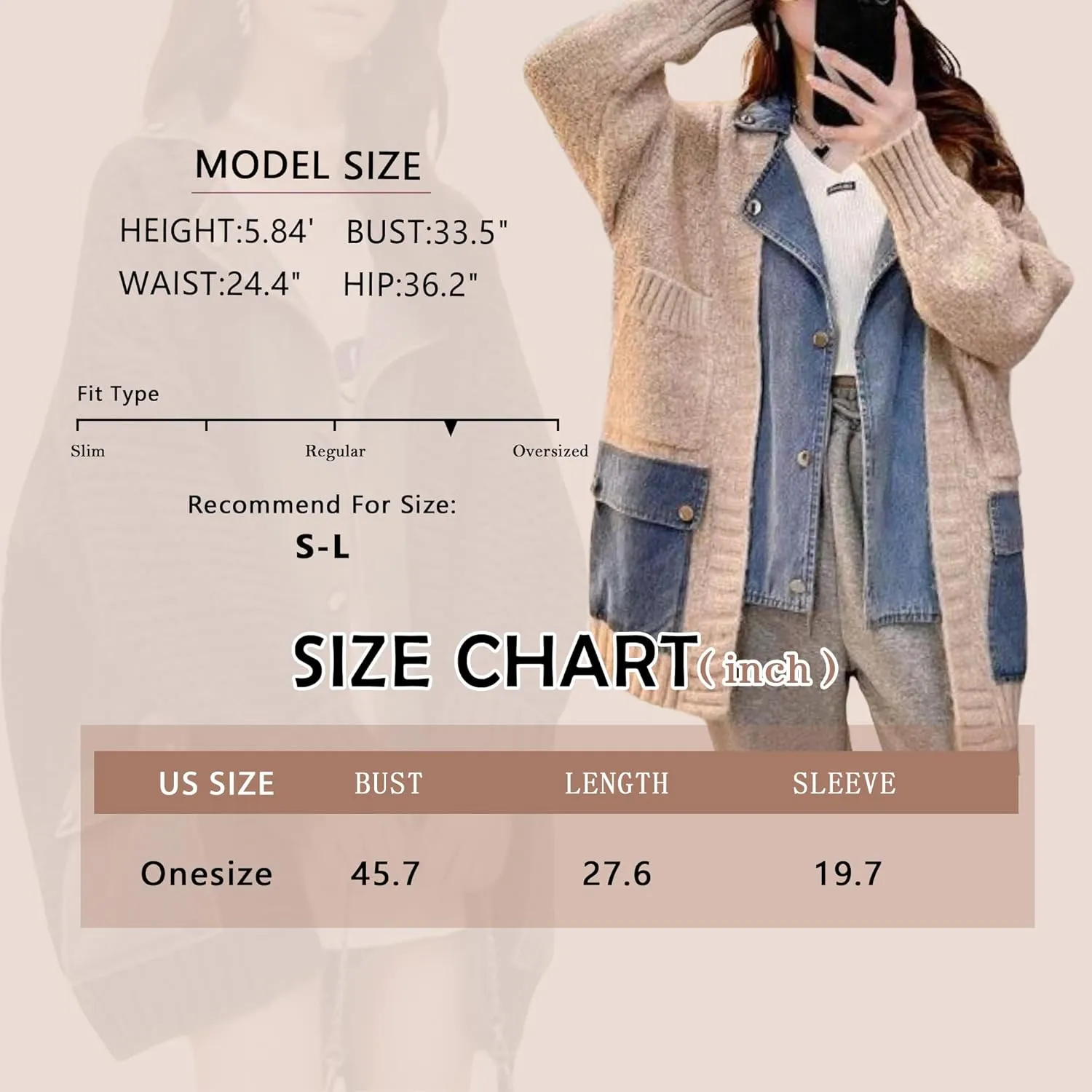 FindThy Womens Trendy Button Up Cardigan Long Sleeve Color Block Jean Cardigan Coats