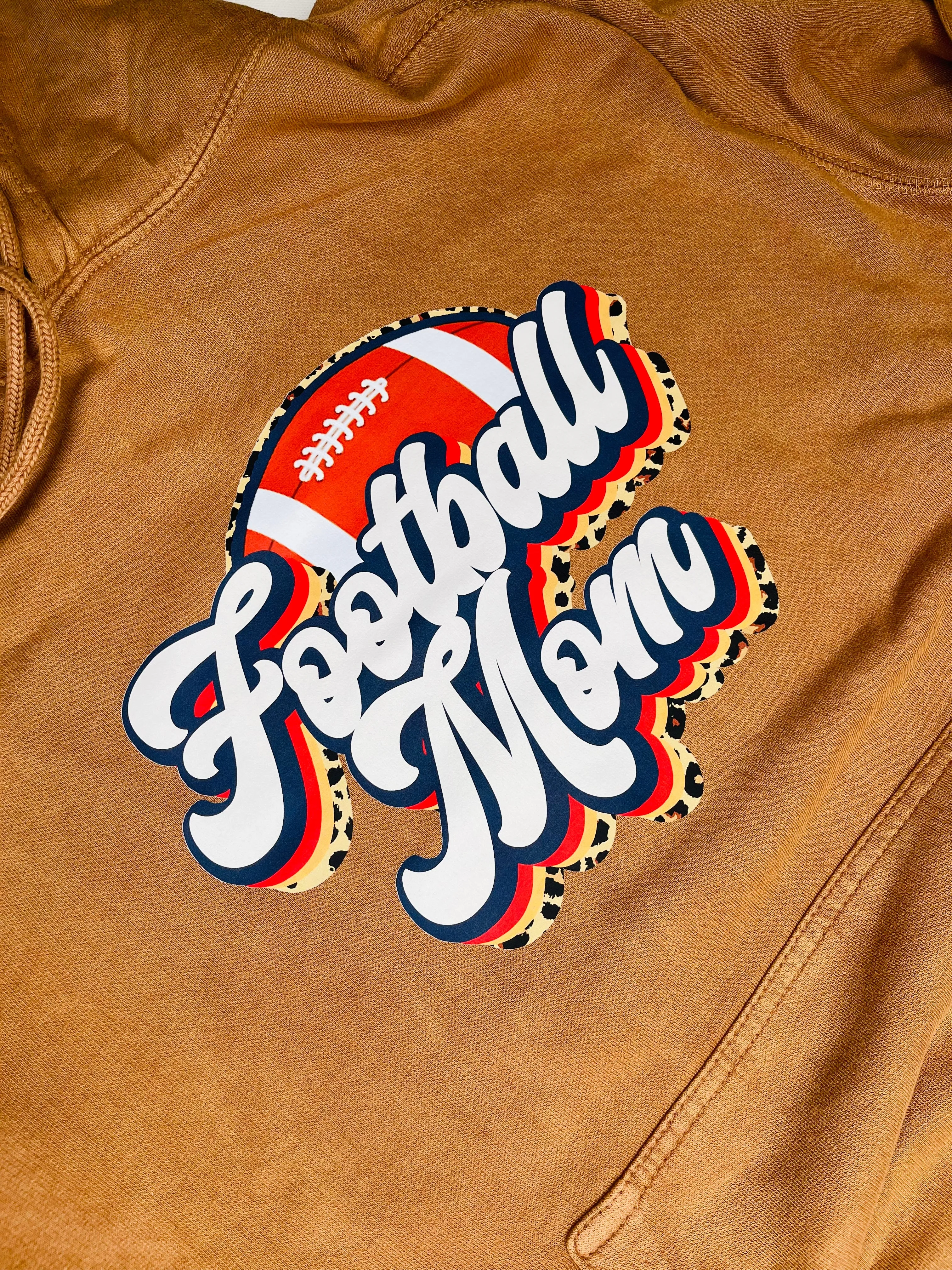 Football Mom Leopard Trim Graphic Vintage Hoodie