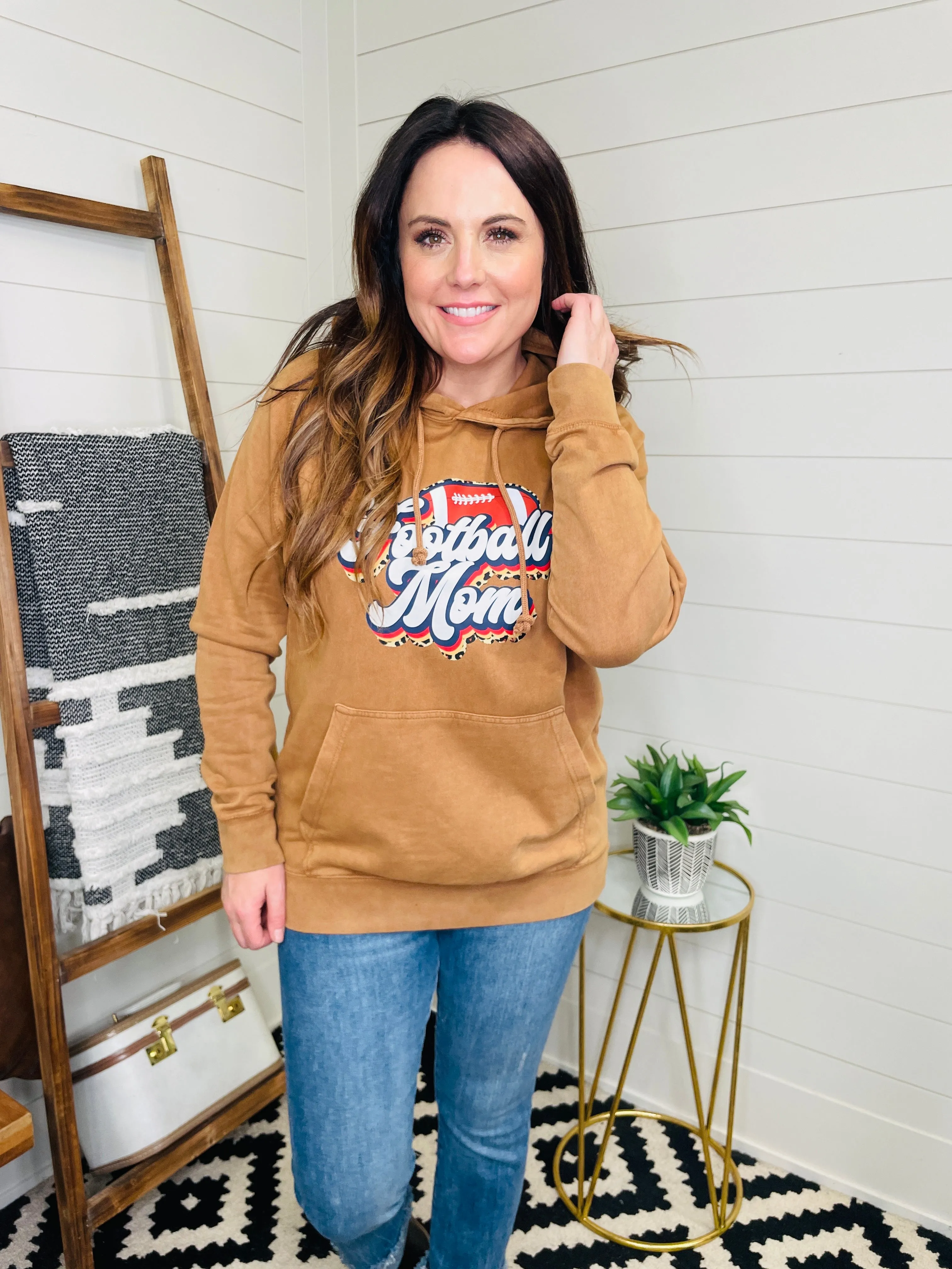 Football Mom Leopard Trim Graphic Vintage Hoodie