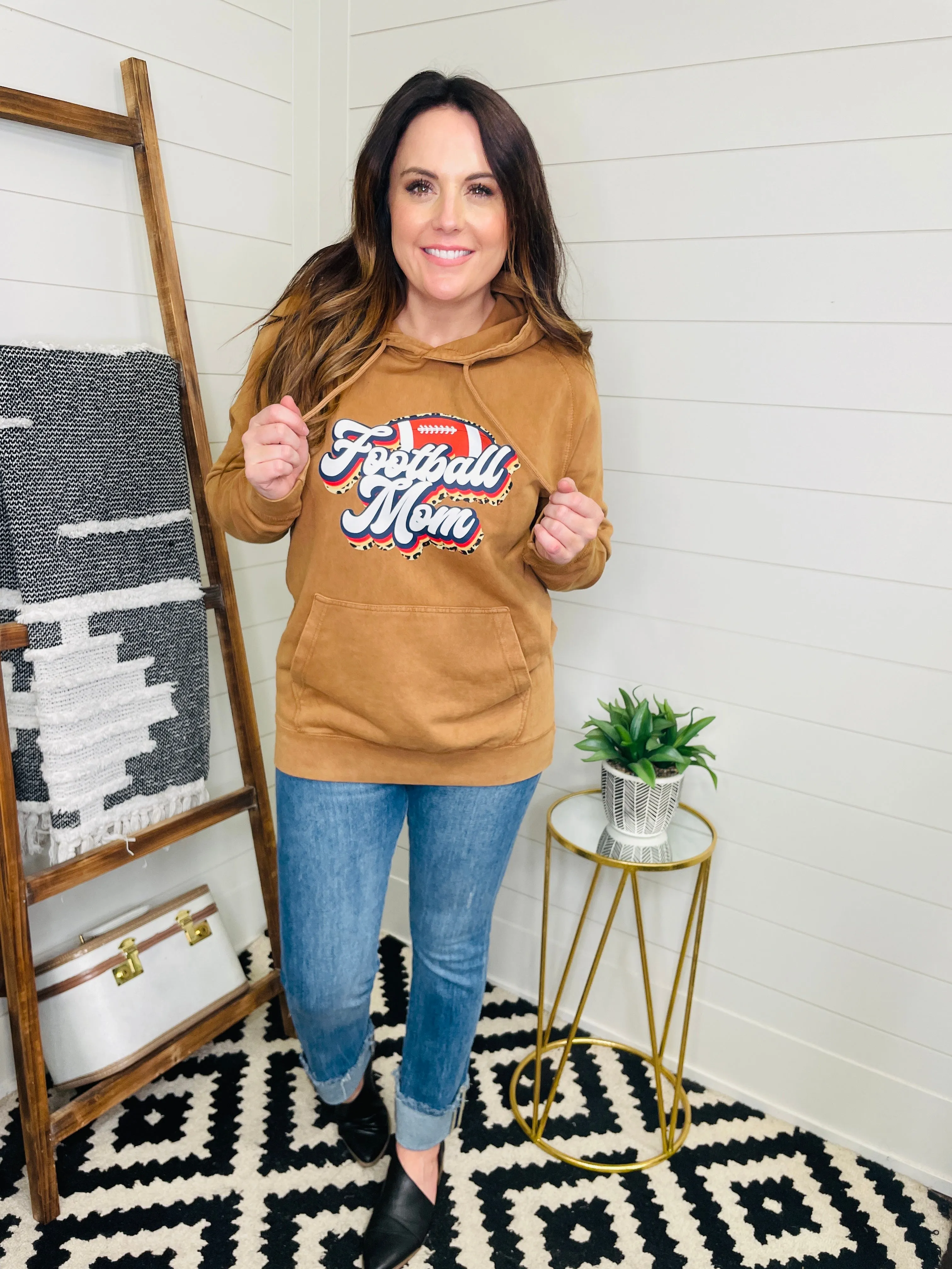 Football Mom Leopard Trim Graphic Vintage Hoodie