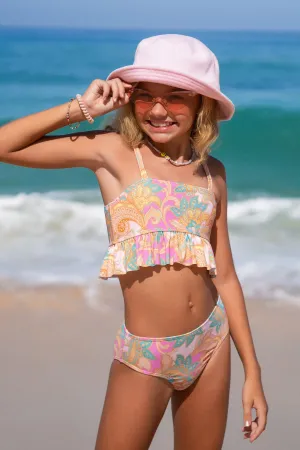 Girls Paisley Whisper Ruffled Tie Strap Tankini & Hipster Swimsuit